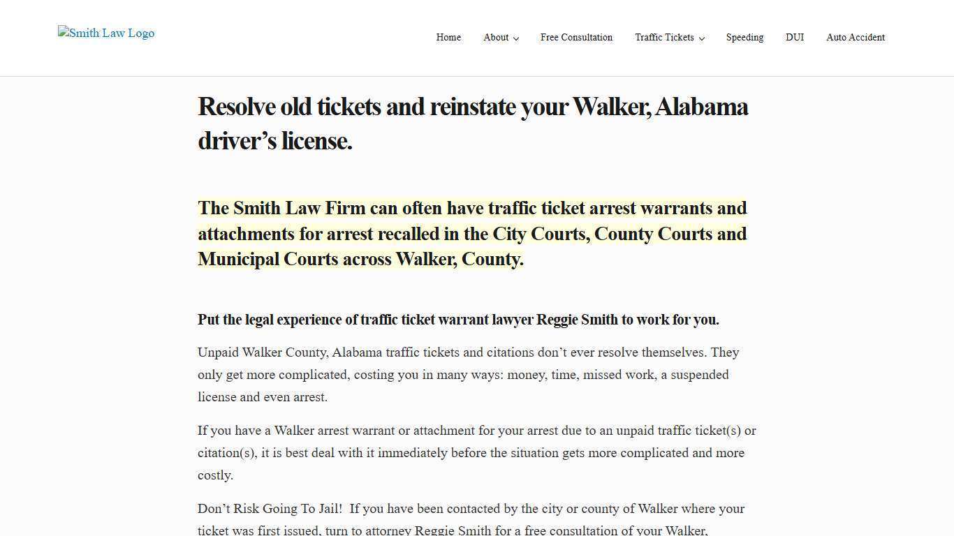 Walker Traffic Ticket Warrant Attorney/Lawyer Reginald Smith | Macon County Alabama AL